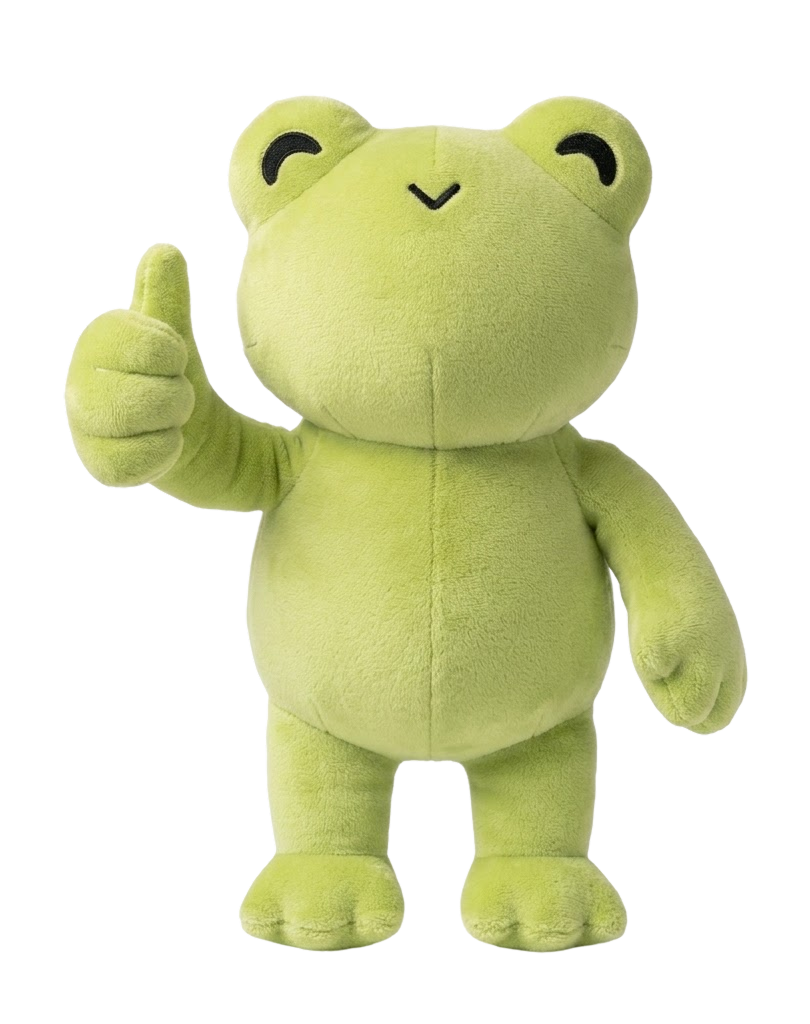 Kek the plushie giving a thumbs up