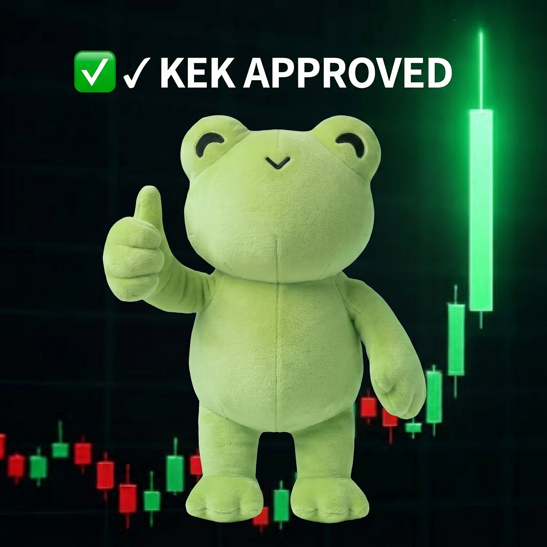 Kek approving a giant green candlestick